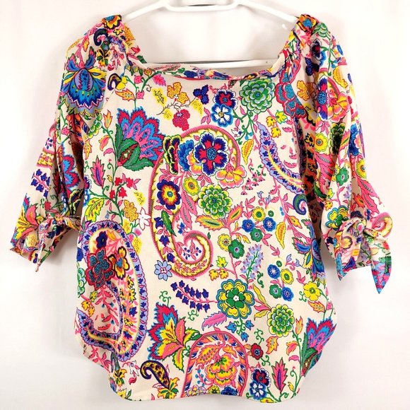Glam Off the Shoulder Neon Paisley Blouse Size Small - Picture 1 of 6